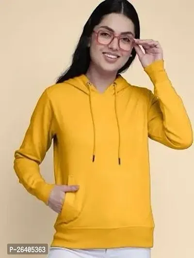 Stylish Cotton Blend Yellow Solid Hoodies For Women