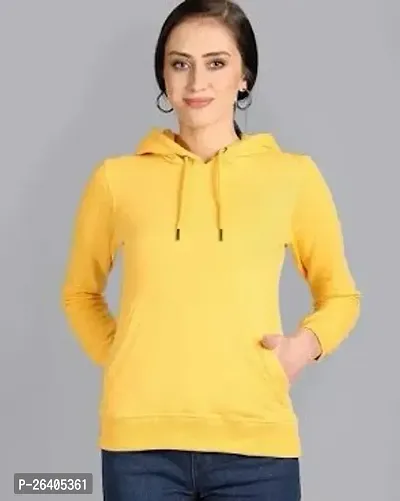 Stylish Cotton Blend Yellow Solid Hoodies For Women-thumb0