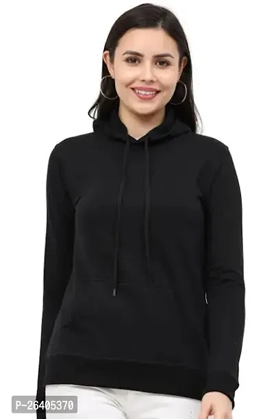 Stylish Cotton Blend Black Solid Hoodies For Women-thumb0