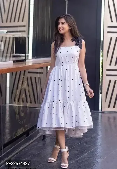 Stylish Crepe Polka Dotted Dress for Women-thumb0