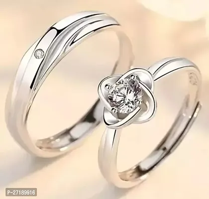 Adjustable Couple Ring for lovers in Silver valentine gift proposal Finger Rings Alloy Cubic Zirconia Silver Plated Ring Set-thumb0