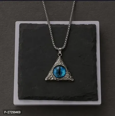 Men's Stainless Steel Vintage Triangle Demon Evil Eyes All Seeing Pendant Necklace-thumb0