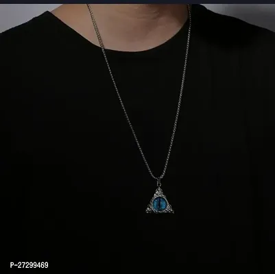 Men's Stainless Steel Vintage Triangle Demon Evil Eyes All Seeing Pendant Necklace-thumb2