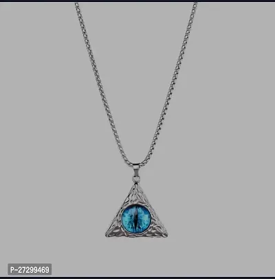 Men's Stainless Steel Vintage Triangle Demon Evil Eyes All Seeing Pendant Necklace-thumb3