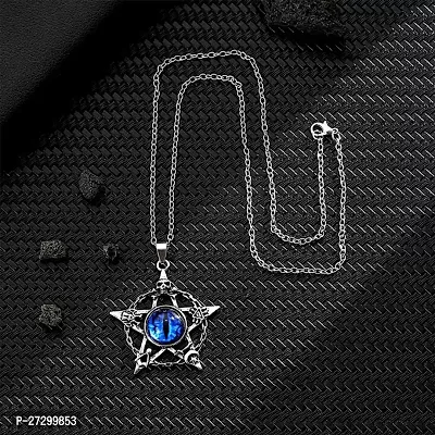 1pcs Pentagram Devil's Eye Pendant Necklace Mens Vintage Stainless Steel Skull Necklace-thumb2