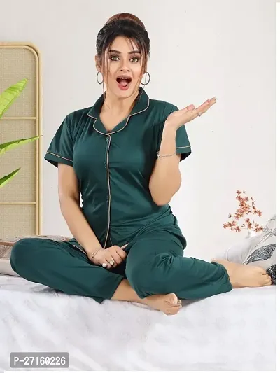 Stylish Lycra Green Solid Night Suits For Women