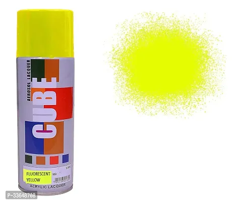 Cube Aerosol Spray Paint Can 400ml Multipurpose (Yellow Fluorescent)-thumb0