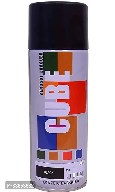 Cube Aerosol Spray Paint Can 400ml Multipurpose (Black)-thumb0