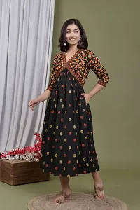 Latest Women Beautiful Rayon Long Gown Kurti Work Heavy Embroidery Work Printed Work with Tassel (XXL, Black)-thumb3