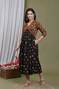 Latest Women Beautiful Rayon Long Gown Kurti Work Heavy Embroidery Work Printed Work with Tassel (XXL, Black)-thumb2