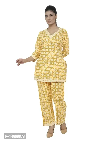 Blu Fashoin Women Latest Night Wear Rayon gold printed night suits, Fabric_Rayon (M, Yellow)