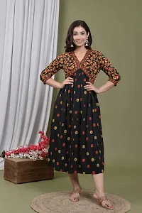 Latest Women Beautiful Rayon Long Gown Kurti Work Heavy Embroidery Work Printed Work with Tassel (XXL, Black)-thumb1