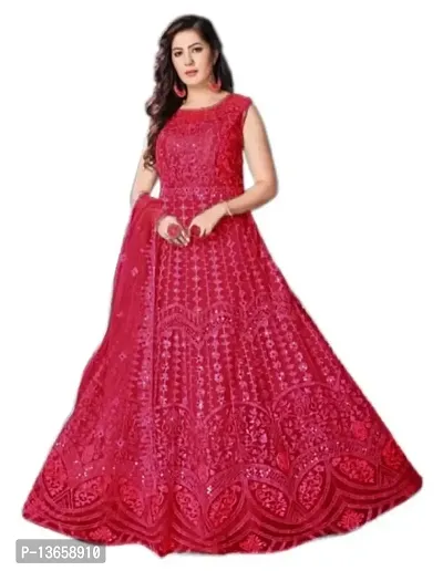 Red Colored Net Gown