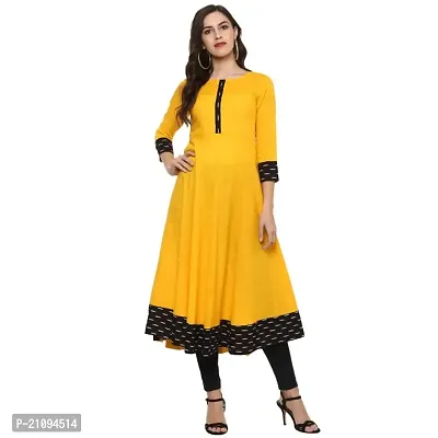 Women Solid Pattern Cotton Yellow Color Anarkali Kurta-thumb0