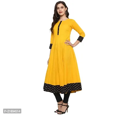 Women Solid Pattern Cotton Yellow Color Anarkali Kurta-thumb3