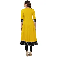 Cotton Plain and Solid Printed Black Border Anarkali Style Yellow Color Kurti Kurta For Women-thumb1