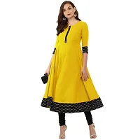 Cotton Plain and Solid Printed Black Border Anarkali Style Yellow Color Kurti Kurta For Women-thumb2