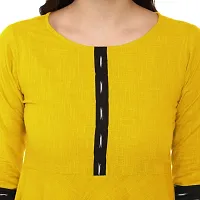Cotton Plain and Solid Printed Black Border Anarkali Style Yellow Color Kurti Kurta For Women-thumb3