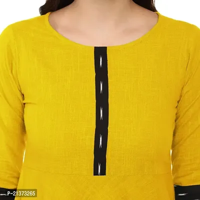 Cotton Plain and Solid Printed Black Border Anarkali Style Yellow Color Kurti Kurta For Women-thumb4