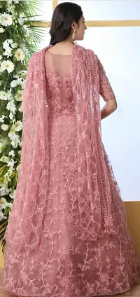 Embroidered Net Semi Stitched Anarkali Designer Peach Color Gown-thumb2