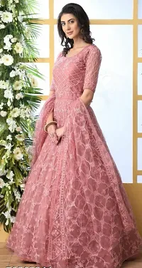 Embroidered Net Semi Stitched Anarkali Designer Peach Color Gown-thumb3