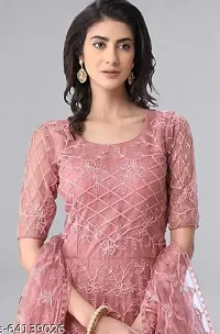 Embroidered Net Semi Stitched Anarkali Designer Peach Color Gown-thumb1