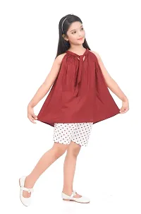 Fabulous Maroon Cotton Blend Self Pattern Top With Bottom For Girls-thumb2