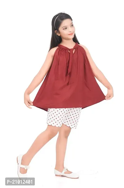 Fabulous Maroon Cotton Blend Self Pattern Top With Bottom For Girls-thumb3