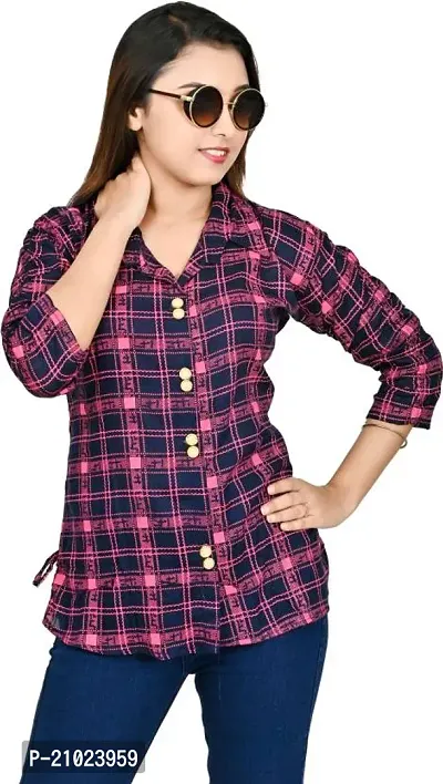 Elegant Pink Cotton Regular Fit Checkered Lapel Collar Casual Shirt-thumb0