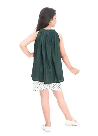 Fabulous Green Cotton Blend Self Pattern Top With Bottom For Girls-thumb1