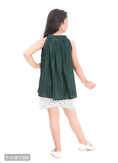 Fabulous Green Cotton Blend Self Pattern Top With Bottom For Girls-thumb2