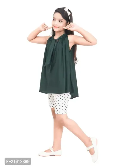 Fabulous Green Cotton Blend Self Pattern Top With Bottom For Girls-thumb4