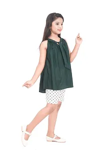 Fabulous Green Cotton Blend Self Pattern Top With Bottom For Girls-thumb2