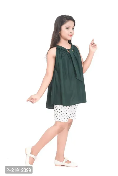 Fabulous Green Cotton Blend Self Pattern Top With Bottom For Girls-thumb3