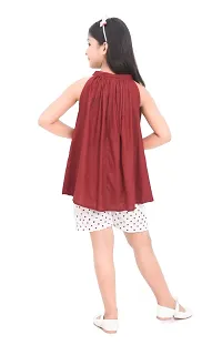 Fabulous Maroon Cotton Blend Self Pattern Top With Bottom For Girls-thumb1