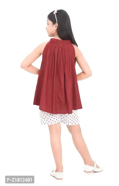 Fabulous Maroon Cotton Blend Self Pattern Top With Bottom For Girls-thumb2