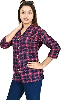 Elegant Pink Cotton Regular Fit Checkered Lapel Collar Casual Shirt-thumb3