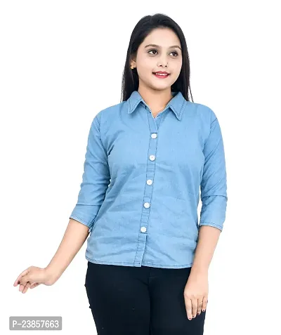 Stylish Pure  Denim  Washed Shirt-Style Top For Girls and Women