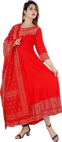 Red Rayon Printed Ethnic Gowns For Women-thumb3