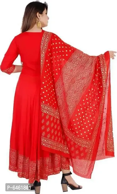 Red Rayon Printed Ethnic Gowns For Women-thumb2