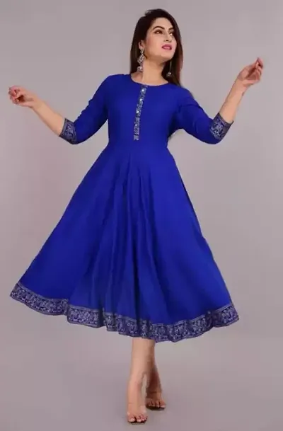 WOMENS SOLID RAYON ANARKALI KURTA