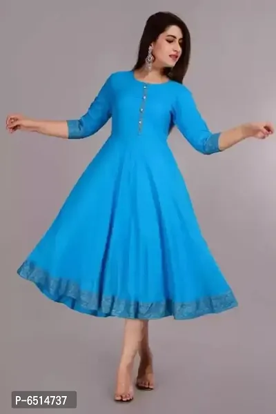 WOMENS SOLID RAYON ANARKALI KURTA-thumb5