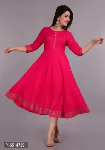 WOMENS SOLID RAYON ANARKALI KURTA-thumb0