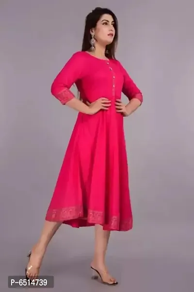 WOMENS SOLID RAYON ANARKALI KURTA-thumb2