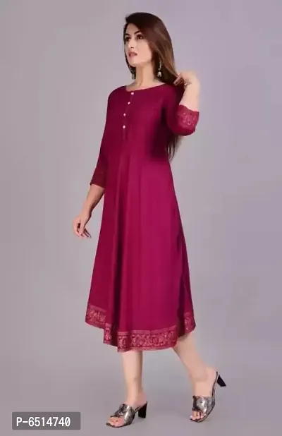 WOMENS SOLID RAYON ANARKALI KURTA-thumb4