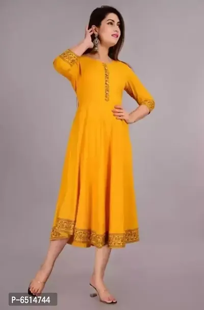 WOMENS SOLID RAYON ANARKALI KURTA-thumb2