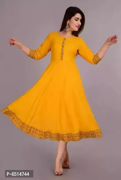 WOMENS SOLID RAYON ANARKALI KURTA-thumb5