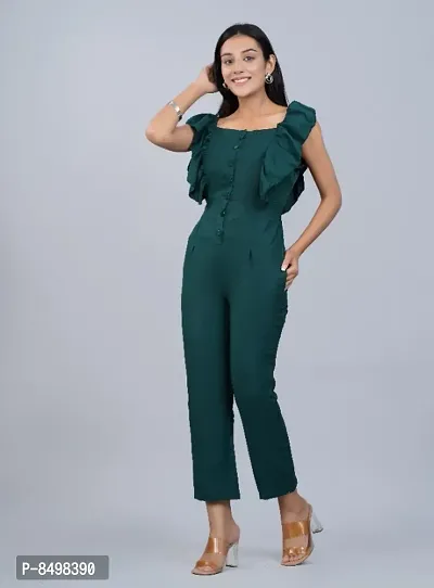 Women Solid Green Jumpsuits With Inside Pocket-thumb0