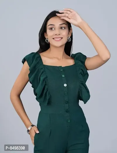 Women Solid Green Jumpsuits With Inside Pocket-thumb3