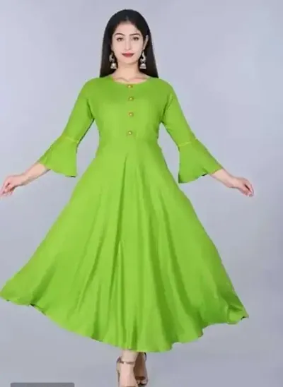 Xylophone Krishan?Women's Stylish Rayon Beautiful Solid Anarkali Kurta Gown (Green-L)